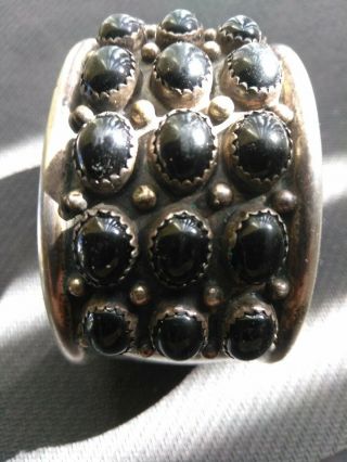 Vintage Sterling Silver Cuff Bracelet Southwestern Style With Onyx Gemstones
