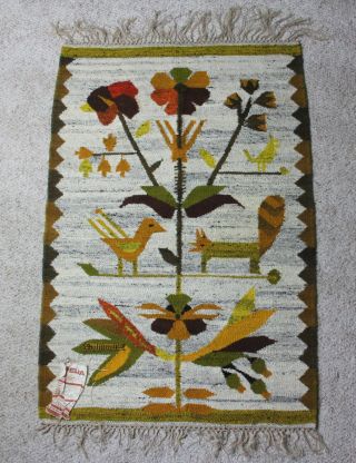 Vintage Cepelia Handwoven Rug Tapestry Wall Hanging Wool Poland J.  Owidzka