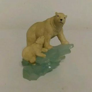 Polar Bears On Ice Mother & Cub Polar Bear Figurine In Polyresin