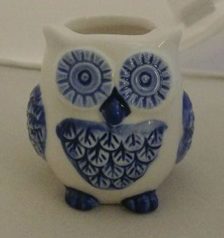 Owl Shaped Delft Style Cobalt Blue On White Toothpick Holder 2.  5 " In Tall