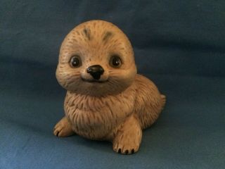 Vintage Uctci Japan Seal Pup Figurine Bisque Porcelain 3 3/4 " X 2 3/4 " Adorable