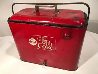 Vintage Slim Red Coca Cola Cooler Progress Refrigerator Co.  Louisville K.  Y.  18”