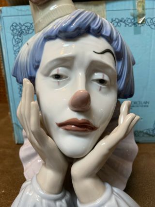 Large Lladro Authentic Vintage Clown Head Bust SAD JESTER Figurine w/ Box 5.  129 3