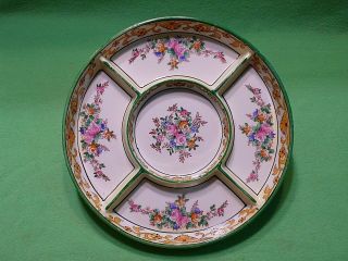 Antique Moriyama Mori - Machi Hand Painted 5 Section Divided Dish.  Vibrant Flowers.