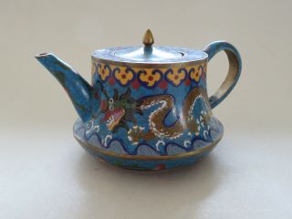 Old Chinese Blue Ground Cloisonne Teapot With 5 Claw Dragons - - - - - - - -