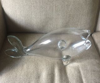 Vintage Blenko Clear Glass Open Mouth Fish 21” Long
