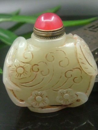 Chinese Antique Celadon Nephrite Hetian Old White Jade Statues Snuff Bottle