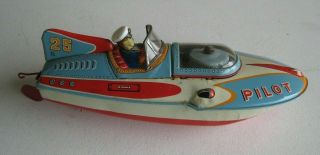 Vintage Japan Alps Pilot 25 Speed Boat Tin Litho Battery - Op Toy 11.  25 " Lg Ck136