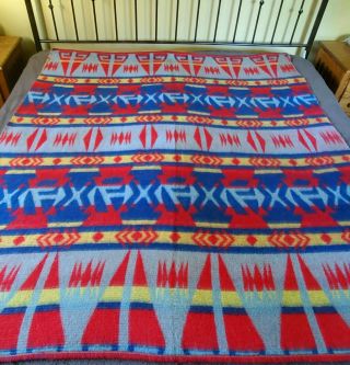 Vintage Wool Southwest Camp Blanket Geometric - Vibrant Color - Early Design
