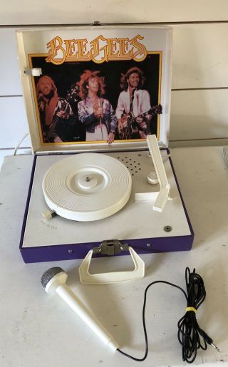 Vintage 1979 Bee Gees Record Player Phonograph With Microphone