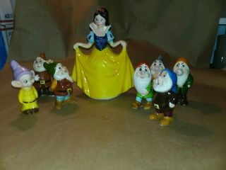 Vintage Walt Disney Productions Ceramic Snow White & 7 Dwarfs Figurines