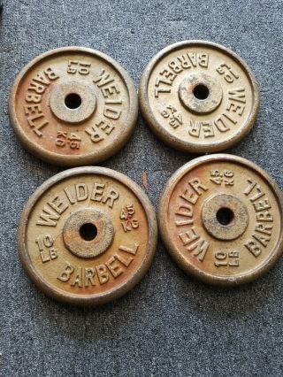 Old Vintage Pair Weider 10 Lb Weight Plates 4 X 10 Lb - 1” Hole