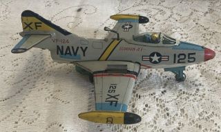 Vintage Tin Litho Friction Navy Vf - 125 Xf Vf - 124 Scorpion Jet Quality Toy,  Japan