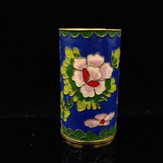 Chinese Antique Cloisonne Flowers Pattern Pen Holder Jtl - 053