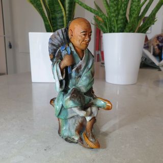 Good Antique Chinese Ming / Qing Pottery Statue Of A Seated Monk Buddha