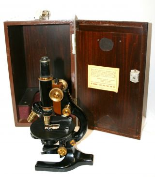 Vintage Spencer Buffalo Microscope W Wood Case & Objectives