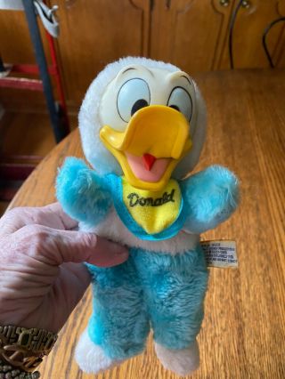 Vtg.  Walt Disney Productions Donald Duck 9 " Rubber Face Plush Figure/w Bib