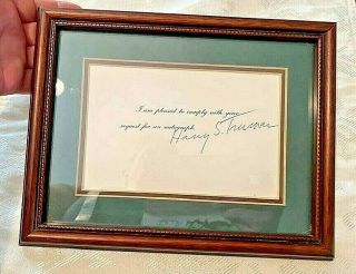 Vintage Us President Harry S.  Truman Framed Autograph Card,  Envelope