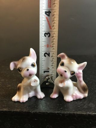 2 Vintage Miniature Japan Porcelain Ceramic Dogs Figurines With Pink Flowers
