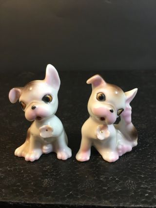 2 Vintage Miniature Japan Porcelain Ceramic Dogs Figurines With Pink Flowers 2