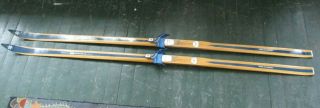 Vintage Bonna Model 1800 Hickory Wood Cross Country Skis W/ Bindings 200 Cm