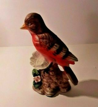 Vintage Porcelain Figure Of A Red Bird On Tree