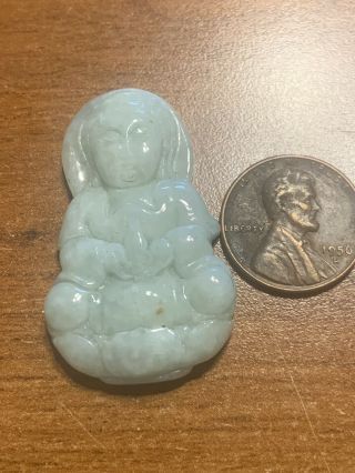 Chinese old natural green jade hand - carved statue jade buddha pendant 2