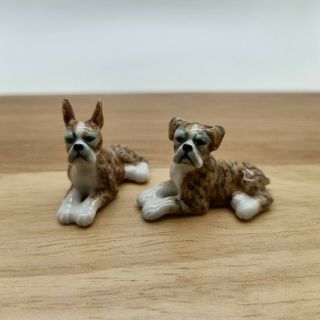 2 Boxer Brindle Dog Figurine Animal Ceramic Miniature Statue - Cdg013