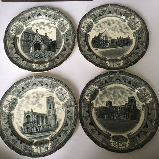 Set Of 4 Vintage Copeland Spode England Black & White Historical Plate D 10.  25”