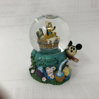 Disney Mickey Mouse And Pluto Bubble Bath Time Mini Snow Globe Vintage 3 " Tall