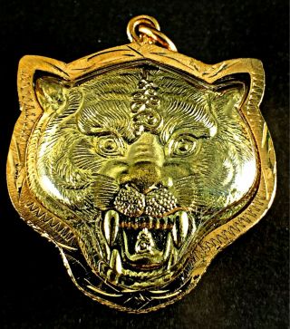 Gold Tiger Mask Amulet Lp Parn Pendant Talisman Buddha Luck Rich Wealth