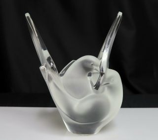 Vintage Lalique Sylvie Frosted Crystal Glass Dove Vase Flower Frog - 80726