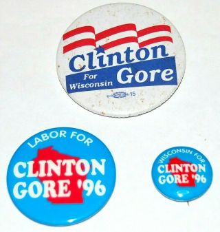 1996 Wisconsin For Bill Clinton Al Gore Campaign Pin Pinback Button Political