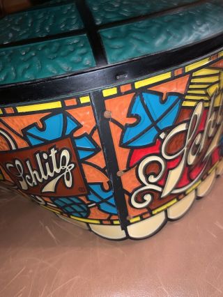 VIntage 1970s Schlitz Beer Hanging Bar/ Pool Light - Stained Glass Look 3