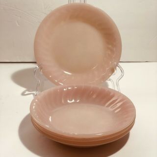 Vintage Fire King Pink Swirl 7 1/2 " Flat Soup Bowls Set Of 4