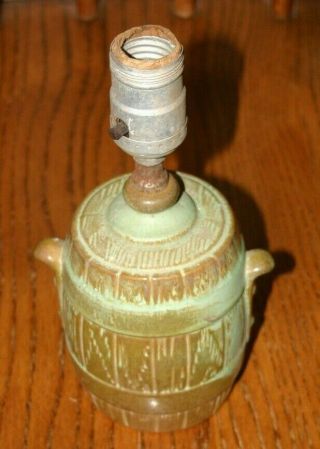 Vtg Frankoma Pottery Prairie Green Beer Barrel Lamp Table Light Ada Clay One Of?
