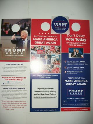 3 X Donald Trump Mike Pence 2016 President Campaign Door Hanger Literature