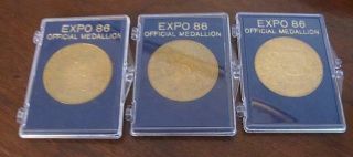 3 Expo 86 Official Medallions In Case Expo Centre Bc Pavilion Expo 86
