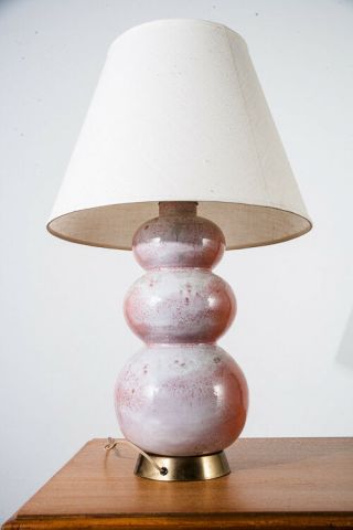 Mid Century Modern Lamp Table Light Vintage White Pink Drip Glaze Round Lighting