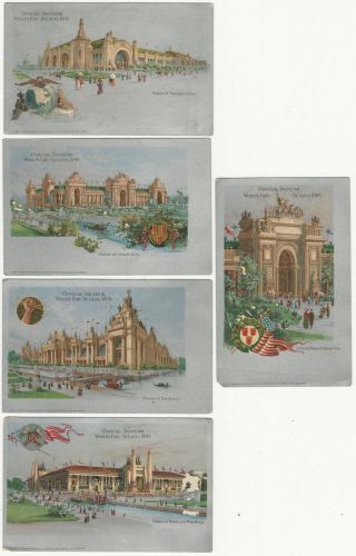 Five 1904 St.  Louis World’s Fair Exhibition Buildings Architecture Postcards