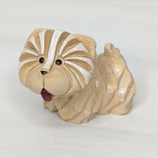 Miniature Shaggy Dog Figurine Carved Resin Yorkie Shih Tzu Pomeranian Signed