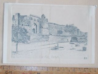 19th Century Etching Of The Old Fort In Delhi