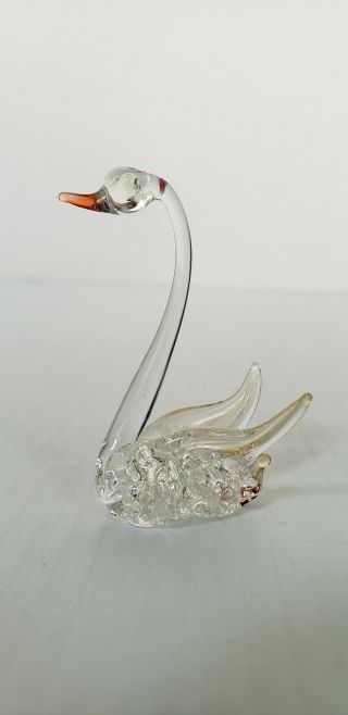 Vintage Miniature Art Glass Hand Blown Spun Glass Swan Figurine
