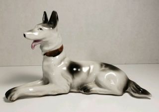 Vintage Made In Japan Decor Black And White Dog Figurine 3 " Tall 6 " Long