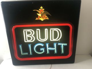 18”x18”x5” Vintage Neon Bud Light Sign W/ Anheuser Busch Eagle Logo