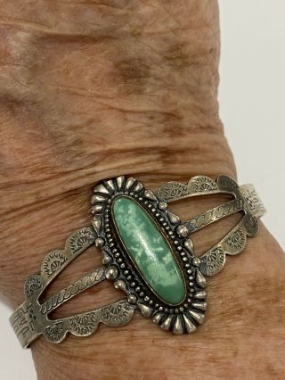 Vintage Fred Harvey Era Navajo Turquoise Silver Cuff Bracelet