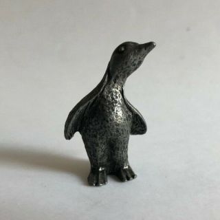 Vintage Miniature Metal Penguin Figurine With Texture And Cute Tilted Head 1½ "