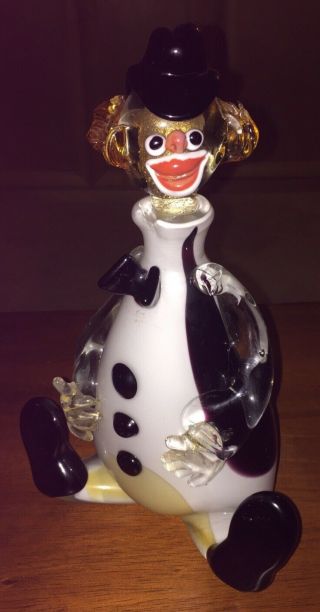 Large Vintage Mid Century Murano Italy Clown Decanter Blown Glass Bottle Stopper