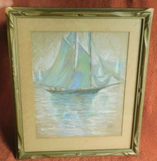 Vintage Arts Crafts Carved Picture Frame Elsie Edwards Painting Marblehead Ma