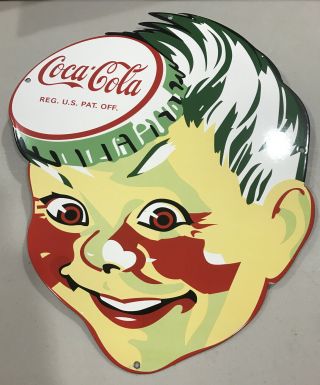 Vintage Coca - Cola Sprite Boy Soda Pop Gas Station 15” X 18” Metal Porcelain Sign
